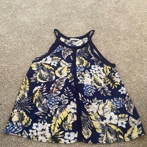 Elodie Navy Floral Halter Top with White & Yellow Blooms SZ Medium